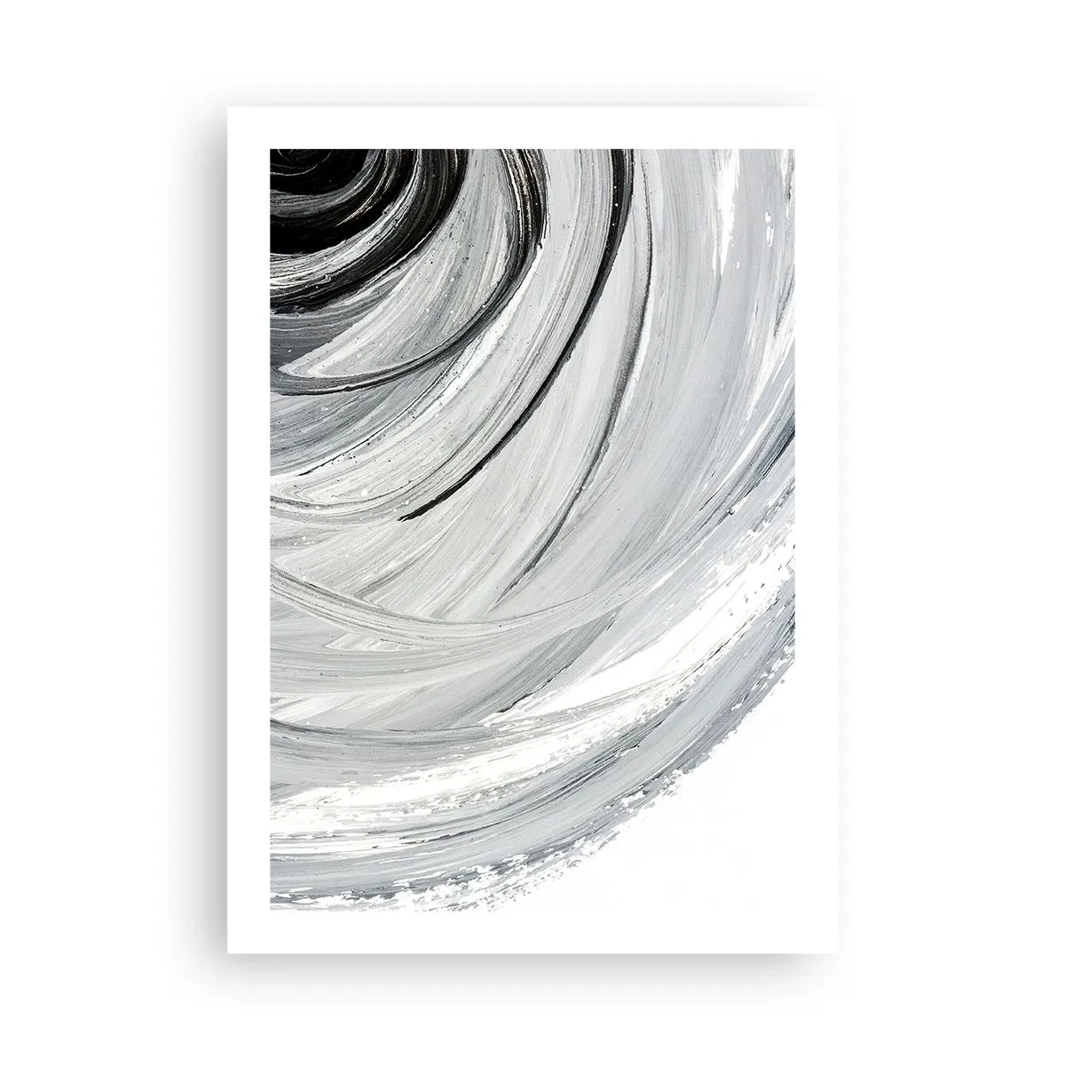 Poster - Dynamische Abstraktion in Schwarz-, Weiß- und Grautönen - 50x70cm - Orbitale Komposition - Moderne Wanddekoration für Wohnzimmer und Schlafzimmer ARTTOR