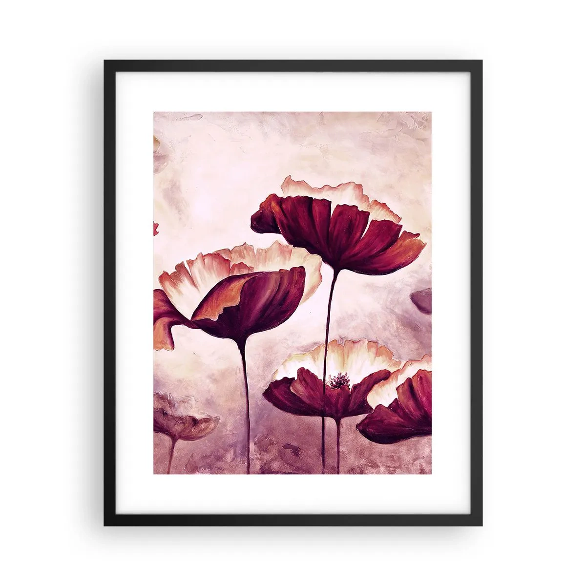 Poster in einem schwarzem Rahmen - Rotes und weißes Blütenblatt - 40x50 cm