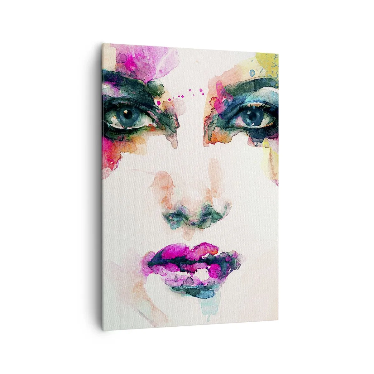 Bild auf Leinwand - Leinwandbild - Abstraktes Frauenporträt in intensiven Farben - 70x100cm - Ein mit einem Regenbogen gemaltes Porträt - Moderne Wanddekoration für Wohnzimmer und Schlafzimmer ARTTOR