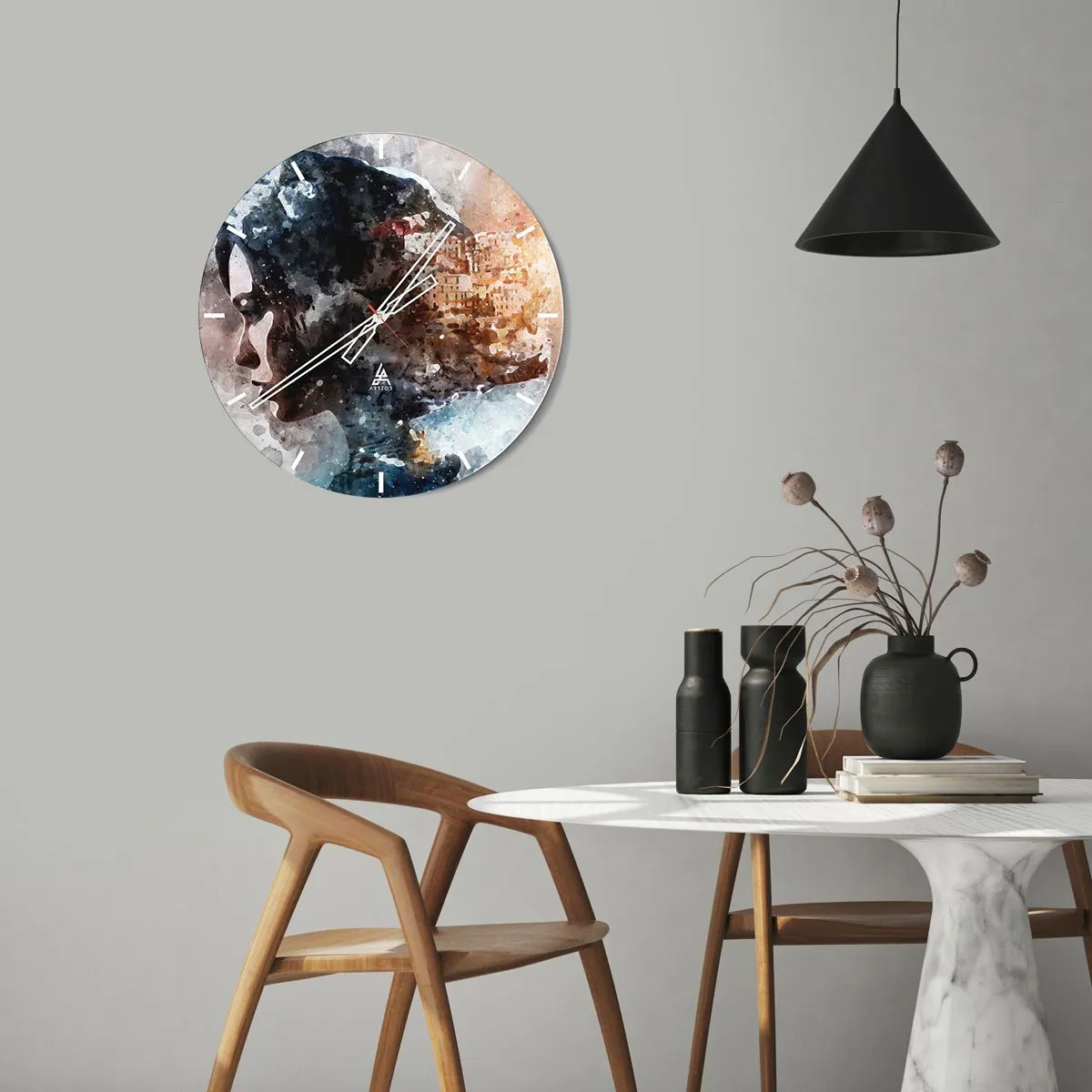 Wanduhr - Glasuhr - Eine Geschichte über ein Mädchen mit einer Stadt im Hintergrund - 40x40 cm