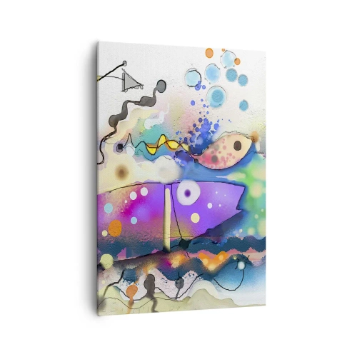 Bild auf Leinwand - Leinwandbild - Abstrakter Fisch in einer farbenfrohen, surrealen Komposition - 70x100cm - Es fehlen die Worte! - Moderne Wanddekoration für Wohnzimmer und Schlafzimmer ARTTOR