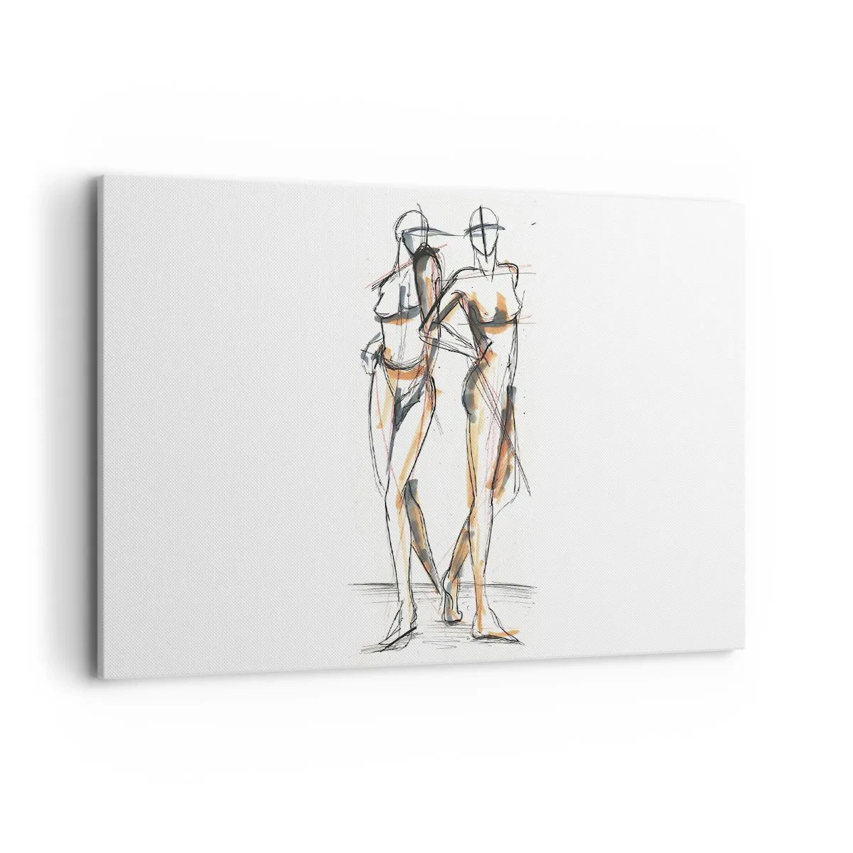 Bild auf Leinwand - Leinwandbild - Künstlerische Skizze von zwei Silhouetten auf weißem Hintergrund - 120x80cm - Studie der Gnade - Moderne Wanddekoration für Wohnzimmer und Schlafzimmer ARTTOR