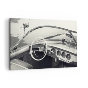 Bild auf Leinwand - Leinwandbild - Oldtimer-Innenraum im monochromen Stil - 100x70cm - Wetter für die Reichen - Moderne Wanddekoration für Wohnzimmer und Schlafzimmer ARTTOR