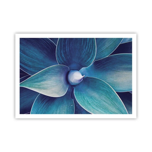 Poster - Nahaufnahme einer abstrakten Blume in Blautönen - 100x70cm - Bläulich vom Himmel - Moderne Wanddekoration für Wohnzimmer und Schlafzimmer ARTTOR
