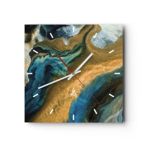 Wanduhr - Glasuhr - Blau - Gelb - gegenseitige Beeinflussung - 40x40 cm