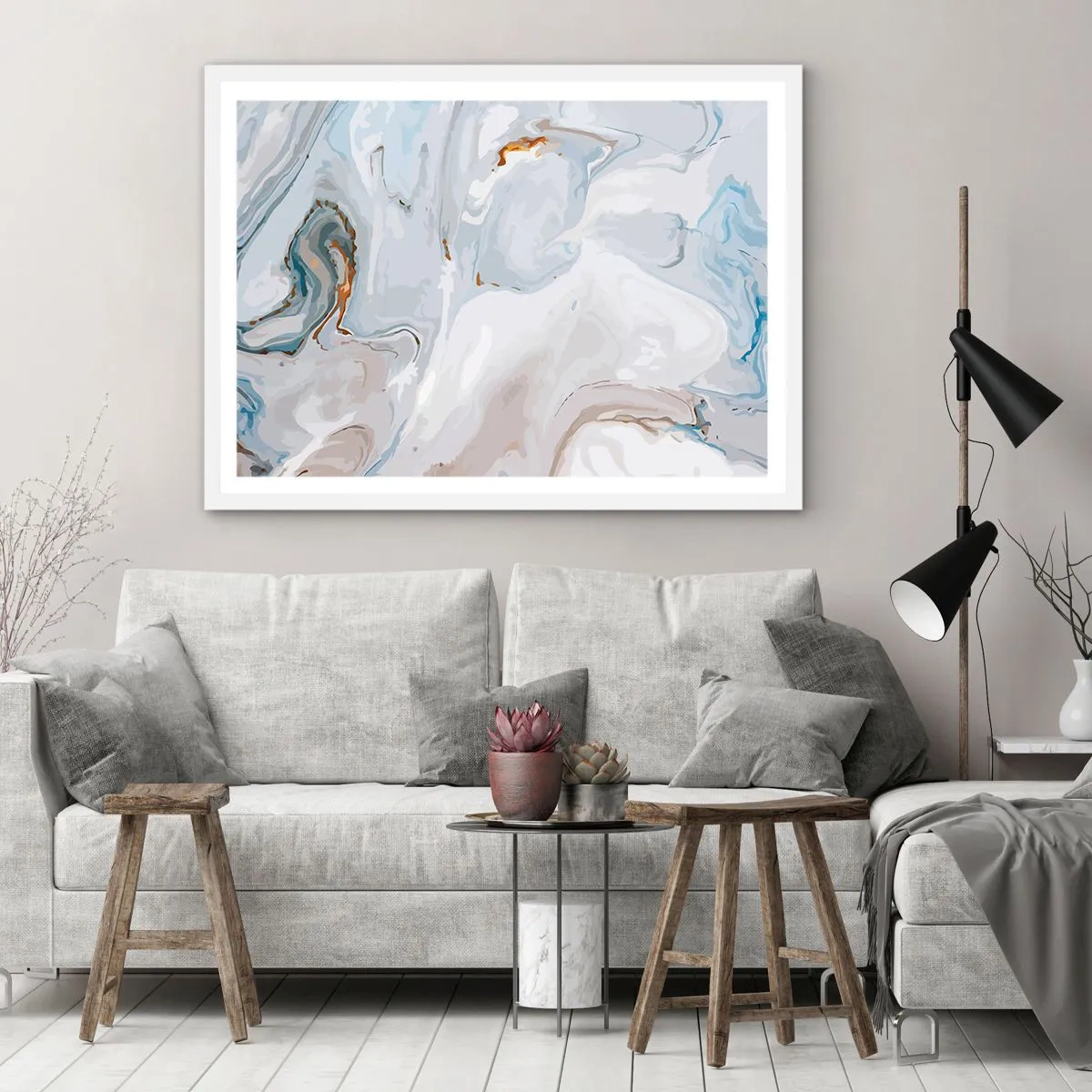 Poster in einem weißen Rahmen - Das Weiß wird erhoben - 100x70 cm
