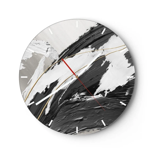 Wanduhr - Glasuhr - Dynamische Pinselstriche in Schwarz, Weiß und Grau - 30x30cm - Abstraktion in großem Stil - Moderne Wanddekoration für Wohnzimmer, Küche und Schlafzimmer ARTTOR