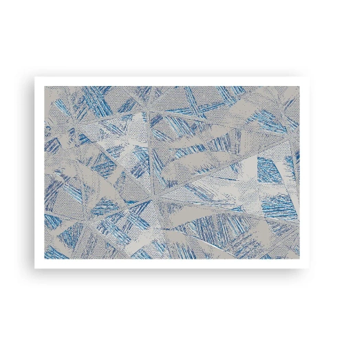 Poster - Geometrische Muster in Blau- und Grautönen - 100x70cm - In einem blaugrauen Labyrinth - Moderne Wanddekoration für Wohnzimmer und Schlafzimmer ARTTOR