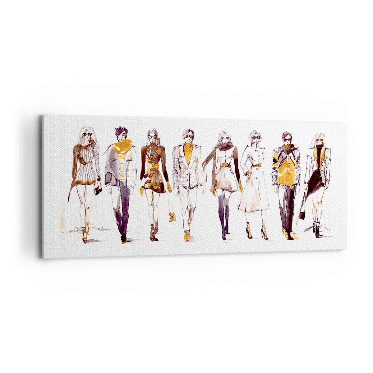 Bild auf Leinwand - Leinwandbild - Skizze einer Gruppe von Menschen in modischen Outfits - 120x50cm - Lässiger Chic, lässige Eleganz - Moderne Wanddekoration für Wohnzimmer und Schlafzimmer ARTTOR