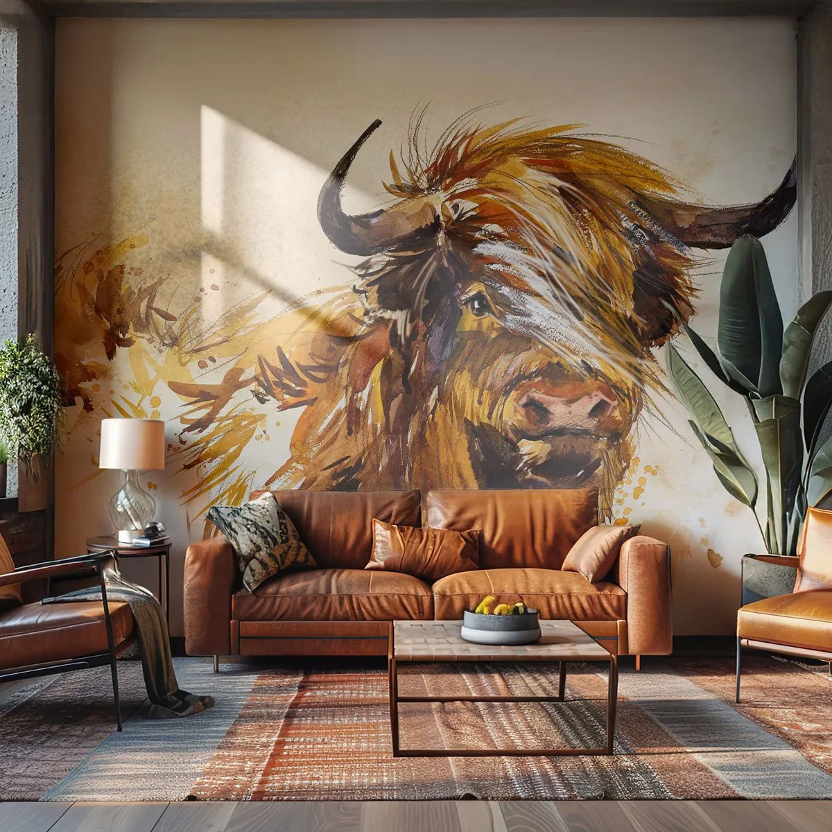 Fototapete Premium Canvas - Stolz des Jägers - Tiere, Abstraktion, Schottischer Büffel - 250x175 cm