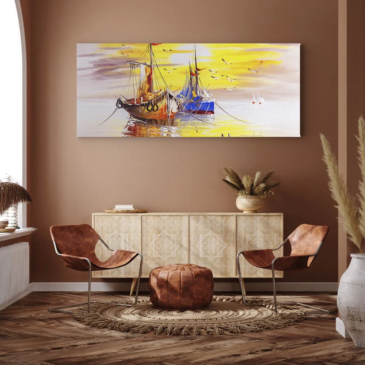Bild auf Leinwand - Leinwandbild - Eine wohlverdiente Pause im Hafen - 100x40 cm