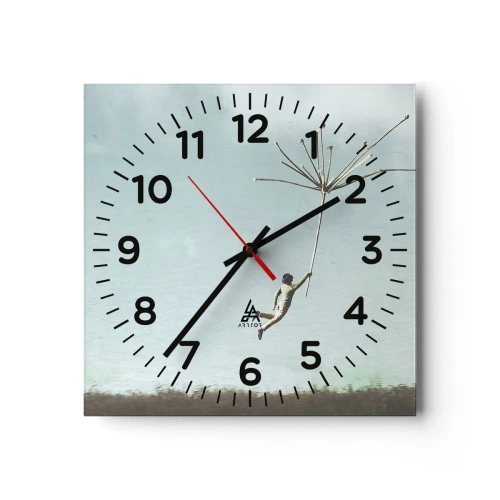 Wanduhr - Glasuhr - Drachen, Löwenzahn, Wind - 40x40 cm