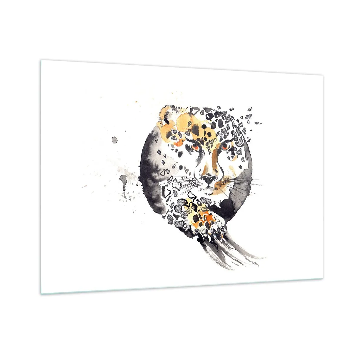 Glasbild - Bild auf glas - Leopard in einer dynamischen, abstrakten Komposition - 100x70cm - Raubtierschönheit - Moderne Wanddekoration für Wohnzimmer und Schlafzimmer ARTTOR