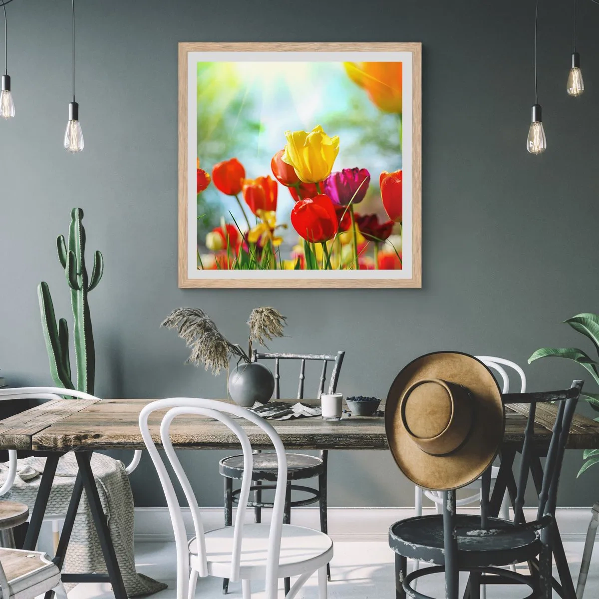 Poster in einem Rahmen aus heller Eiche - Alle Farben der Sonne - 60x60 cm