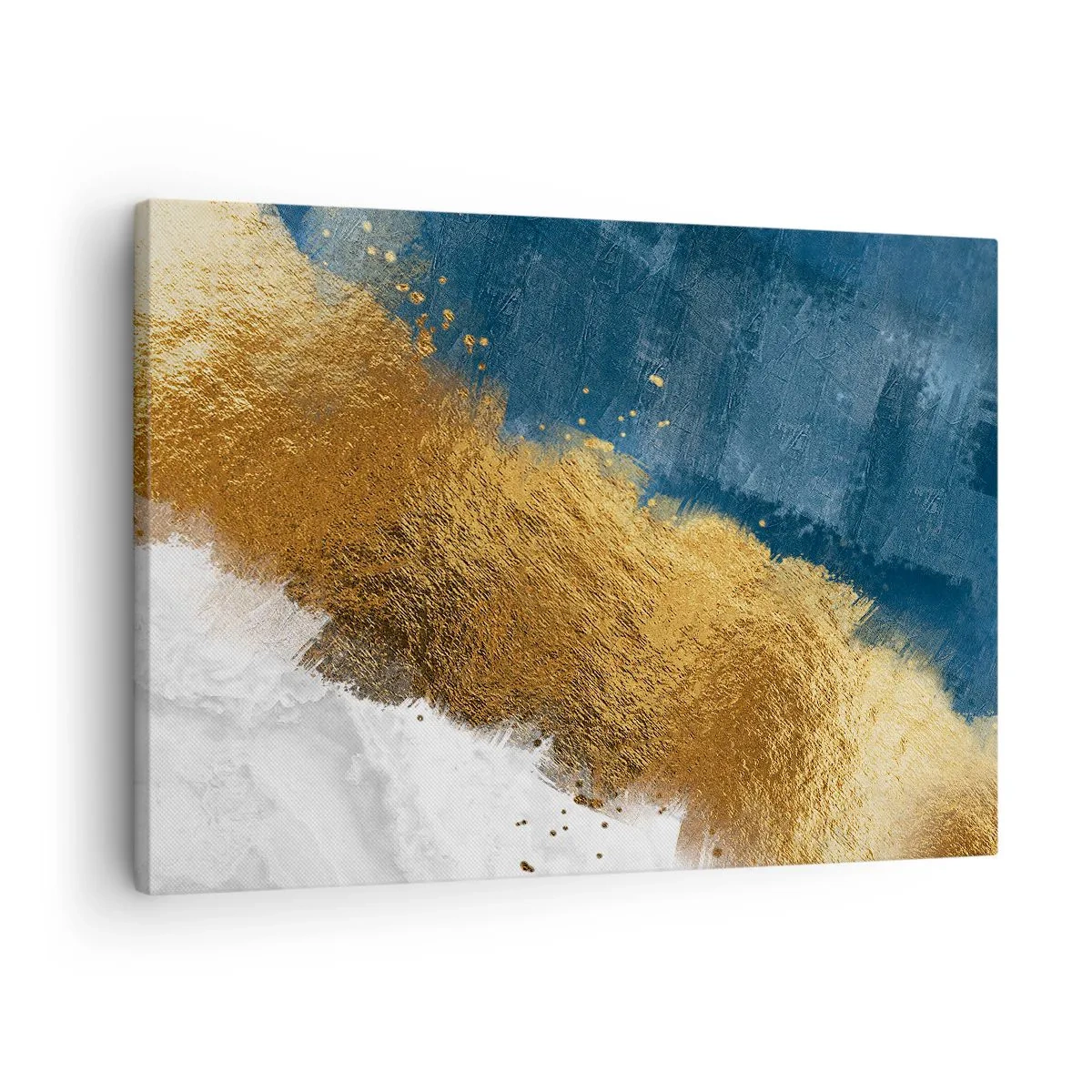 Bild auf Leinwand - Leinwandbild - Eine abstrakte Komposition in Gold-, Blau- und Weißtönen. - 70x50cm - Farben des Sommers - Moderne Wanddekoration für Wohnzimmer und Schlafzimmer ARTTOR