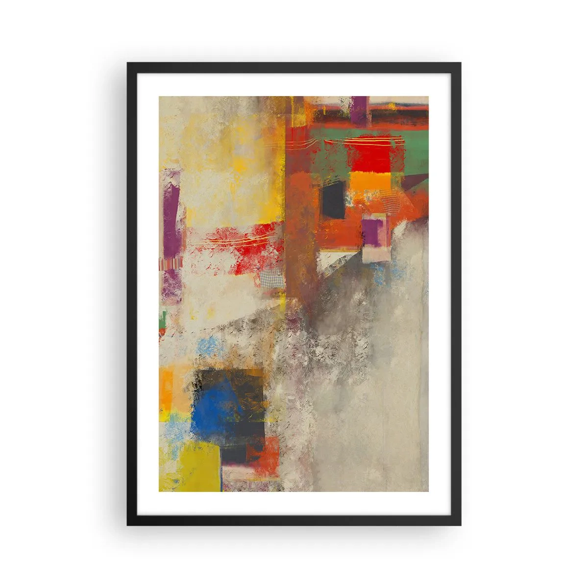 Poster in einem schwarzem Rahmen - Abstrakte Komposition in lebendigen Farben - 50x70cm - Geometrie der Farben - Moderne Wanddekoration für Wohnzimmer und Schlafzimmer ARTTOR