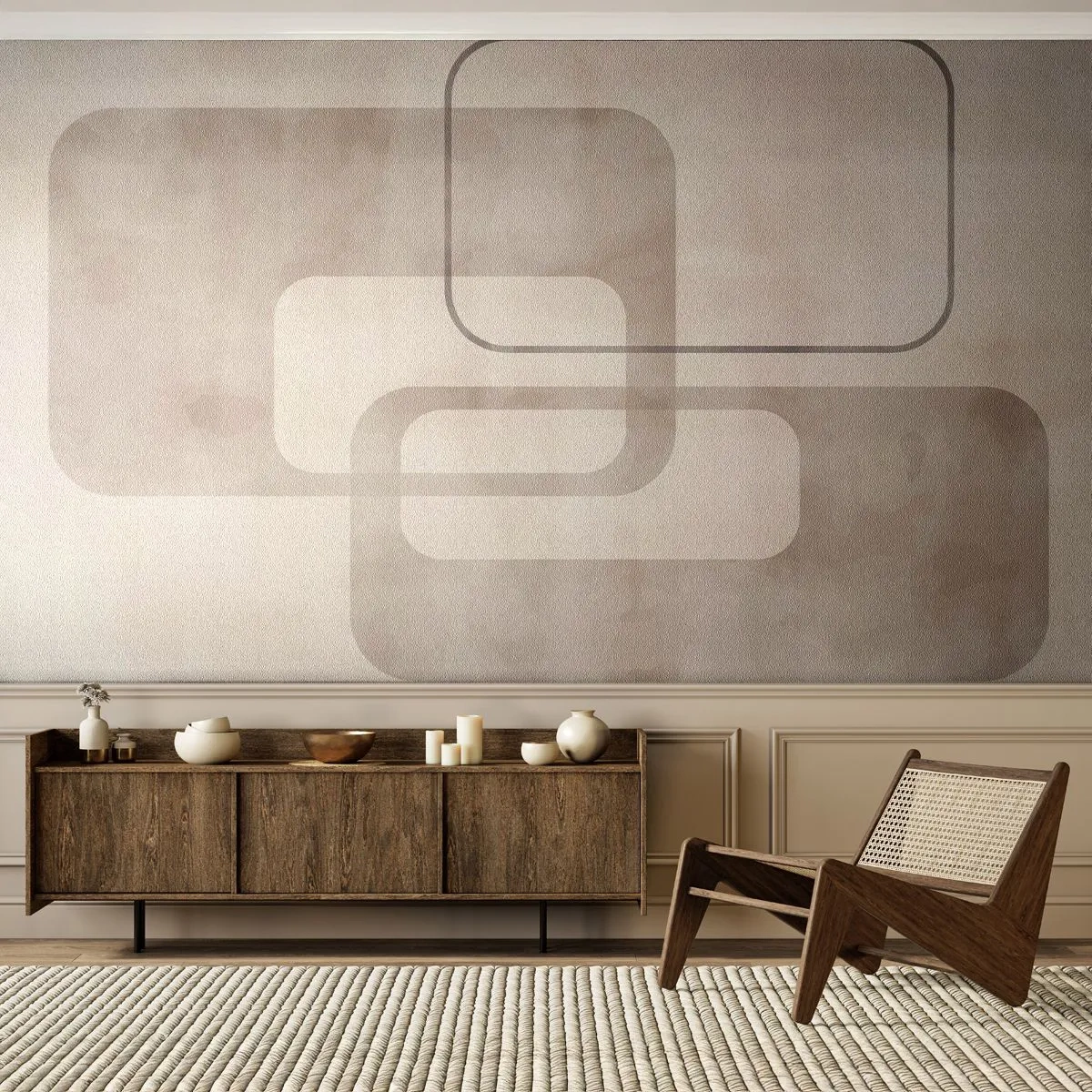 Fototapete Premium Sand - Beige geometrische Formen auf hellem Hintergrund - 100x70cm - Geometrische Fuge - Moderne Wanddekoration für Wohnzimmer und Schlafzimmer ARTTOR