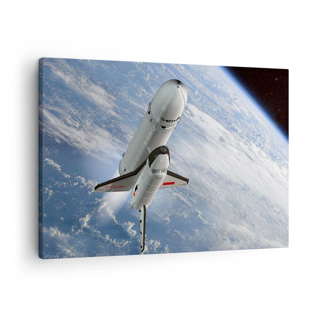 Bild auf Leinwand - Leinwandbild - Eine Weltraumrakete steigt vor dem Hintergrund der Erde auf - 70x50cm - Kosmischer Aufstieg - Moderne Wanddekoration für Wohnzimmer und Schlafzimmer ARTTOR