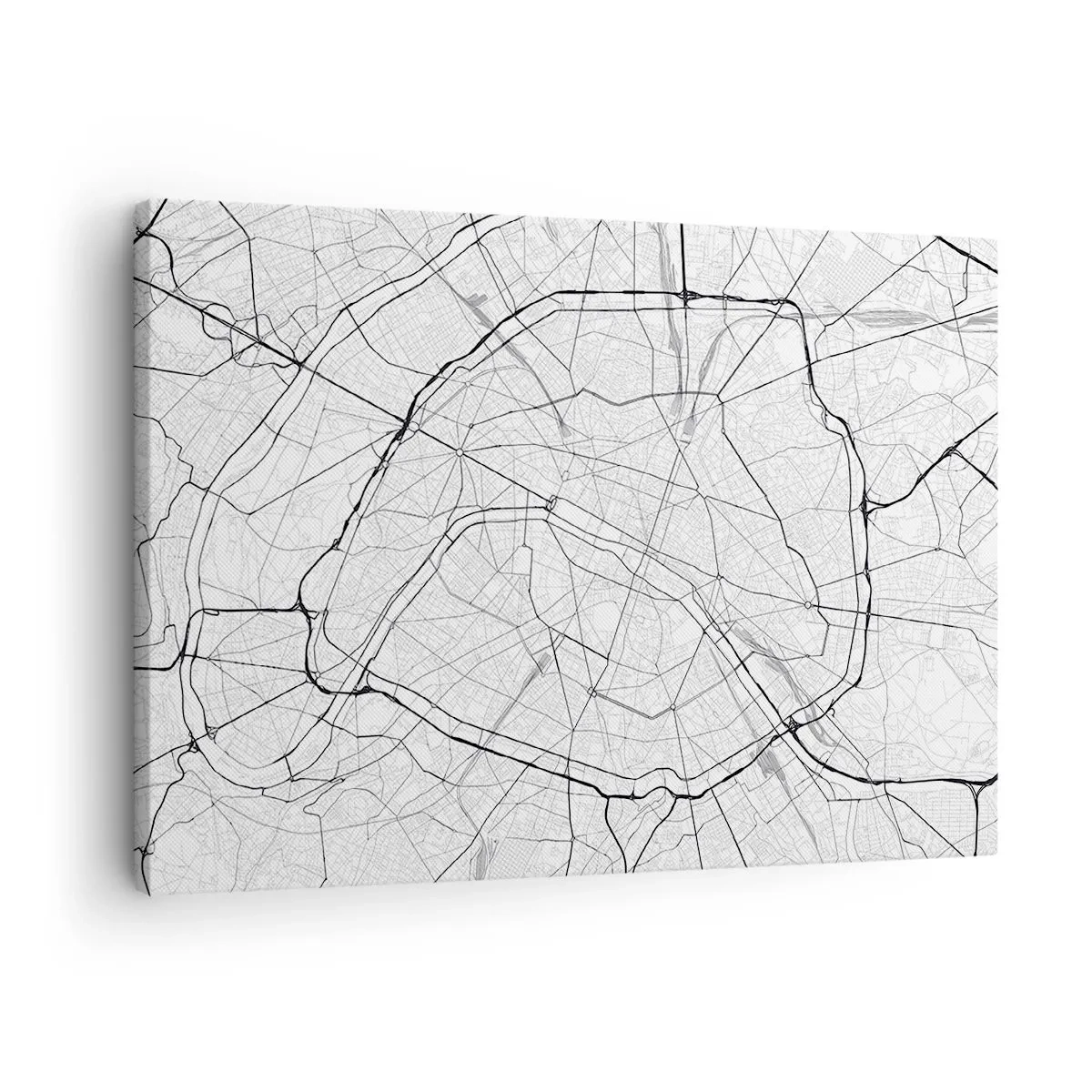 Bild auf Leinwand - Leinwandbild - Minimalistischer Stadtplan in Schwarz-Weiß - 70x50cm - Pariser Blume - Moderne Wanddekoration für Wohnzimmer und Schlafzimmer ARTTOR