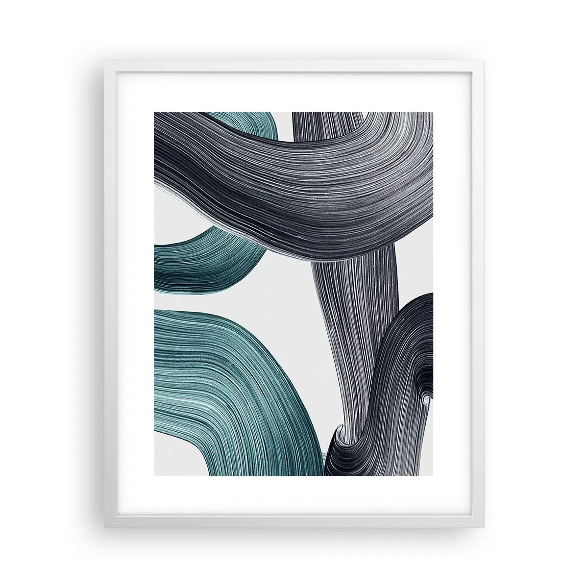 Poster in einem weißen Rahmen - Smaragdgrüne und schwarze Pfade - 40x50 cm