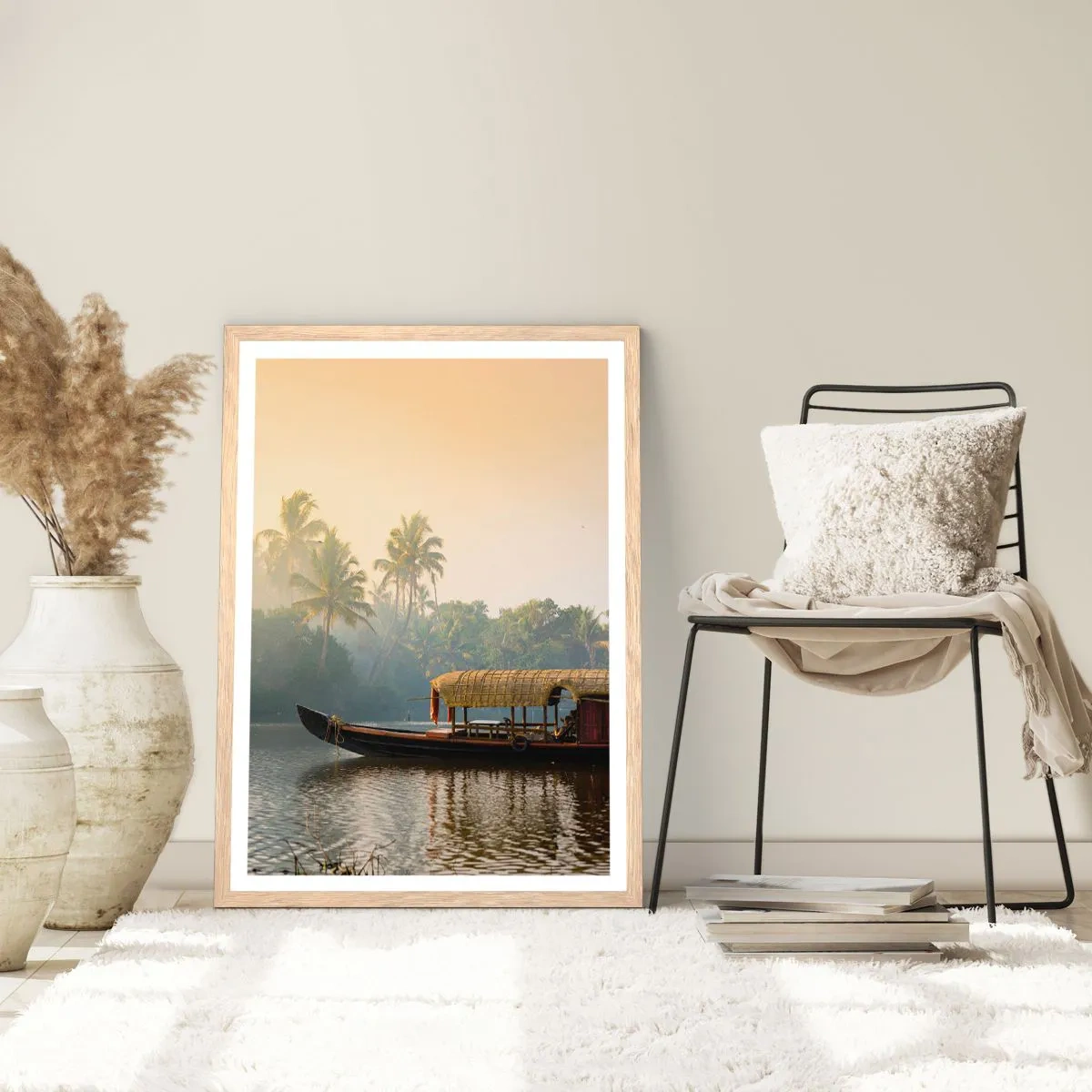 Poster in einem Rahmen aus heller Eiche - Haus am Fluss - 40x50 cm