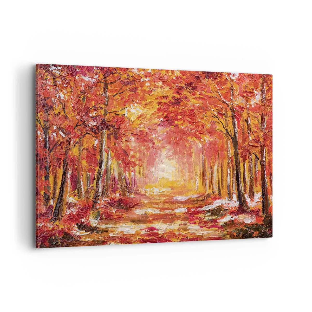 Bild auf Leinwand - Leinwandbild - Herbstwald in Kupfer- und Goldtönen - 120x80cm - Kupferwald - Moderne Wanddekoration für Wohnzimmer und Schlafzimmer ARTTOR