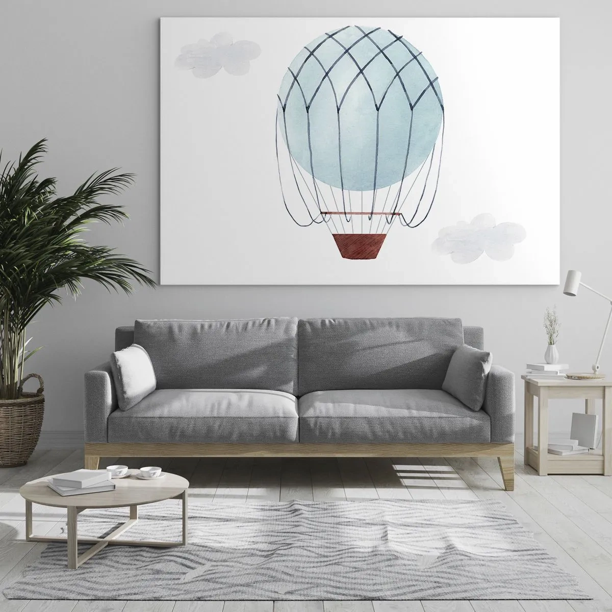 Glasbild - Bild auf glas - Blauer Heißluftballon in den Wolken - 120x80cm - Ganz in den Wolken - Moderne Wanddekoration für Wohnzimmer und Schlafzimmer ARTTOR