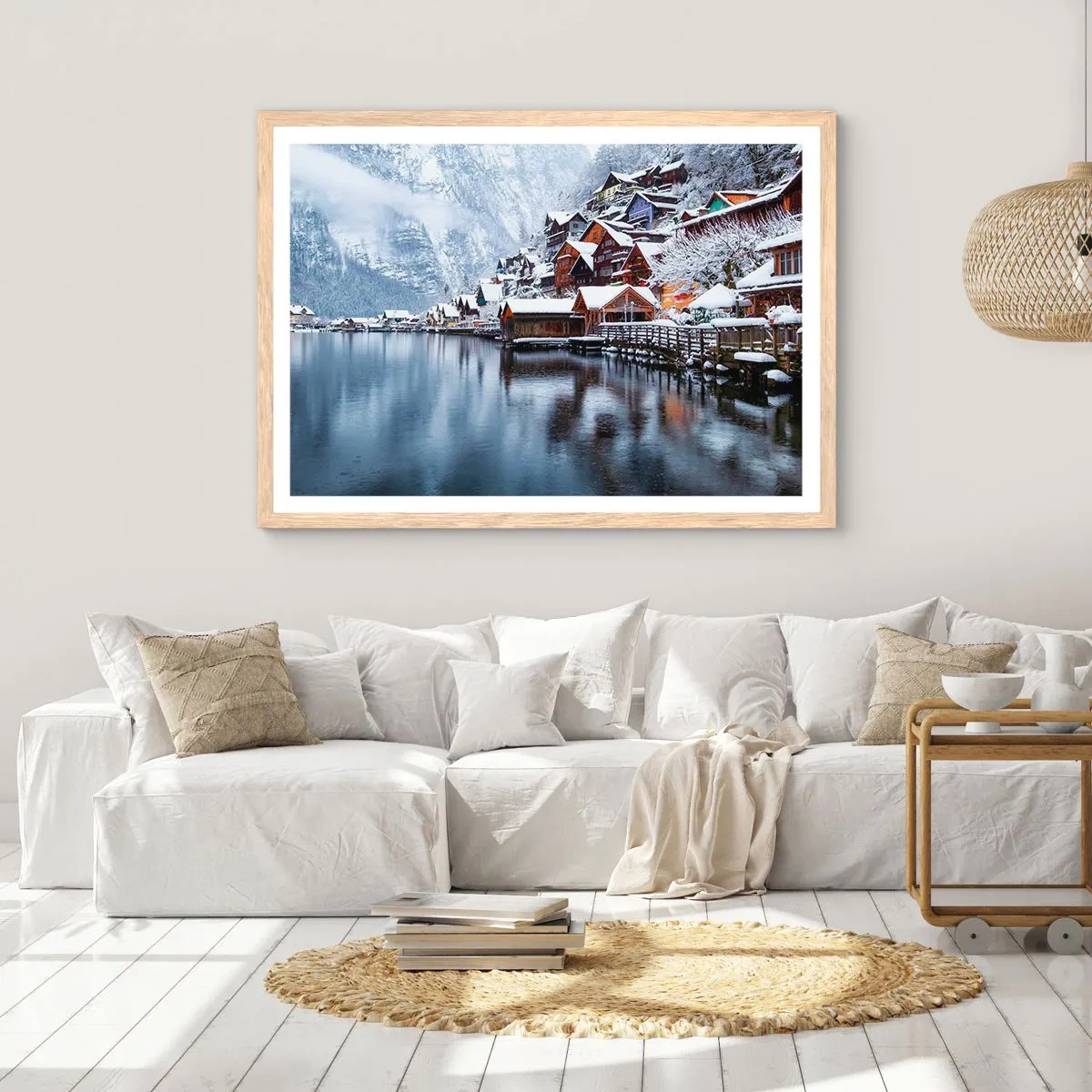 Poster in einem Rahmen aus heller Eiche - In winterlicher Dekoration - 50x40 cm