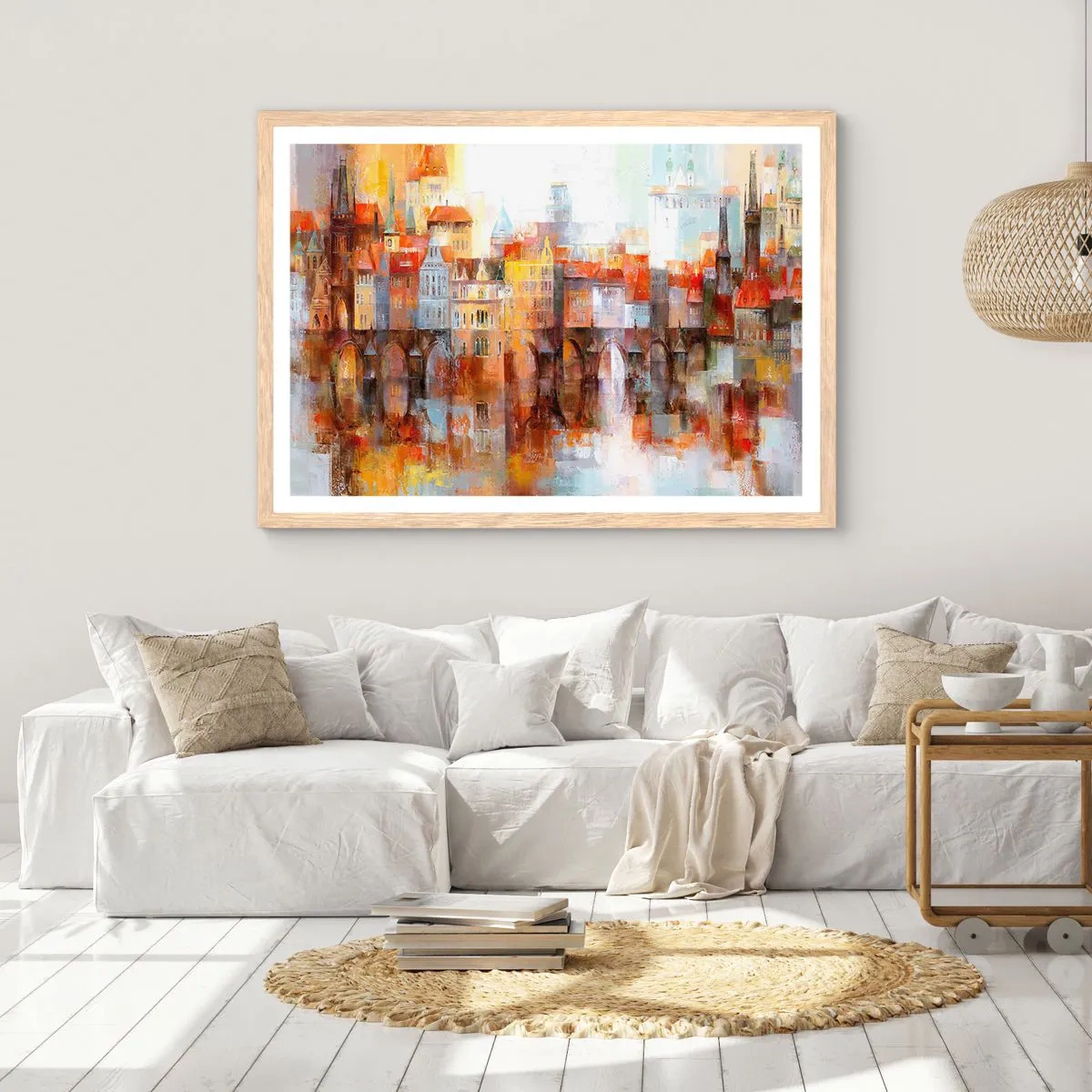 Poster in einem Rahmen aus heller Eiche - Schön ist es auch unter der Brücke - 100x70 cm