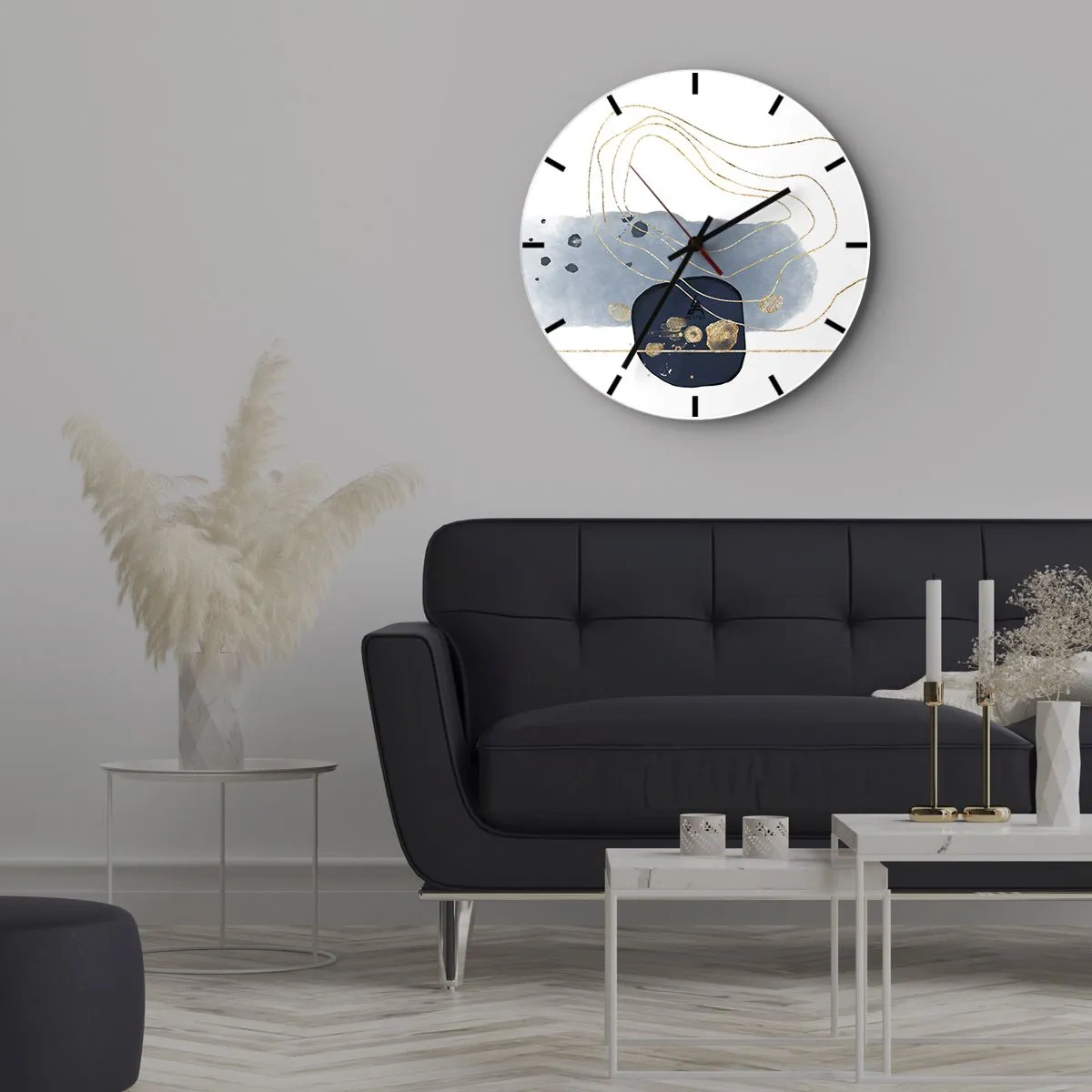 Wanduhr - Glasuhr - Abstrakte Komposition in Blau- und Goldtönen - 30x30cm - Blau-goldene Fantasie - Moderne Wanddekoration für Wohnzimmer, Küche und Schlafzimmer ARTTOR