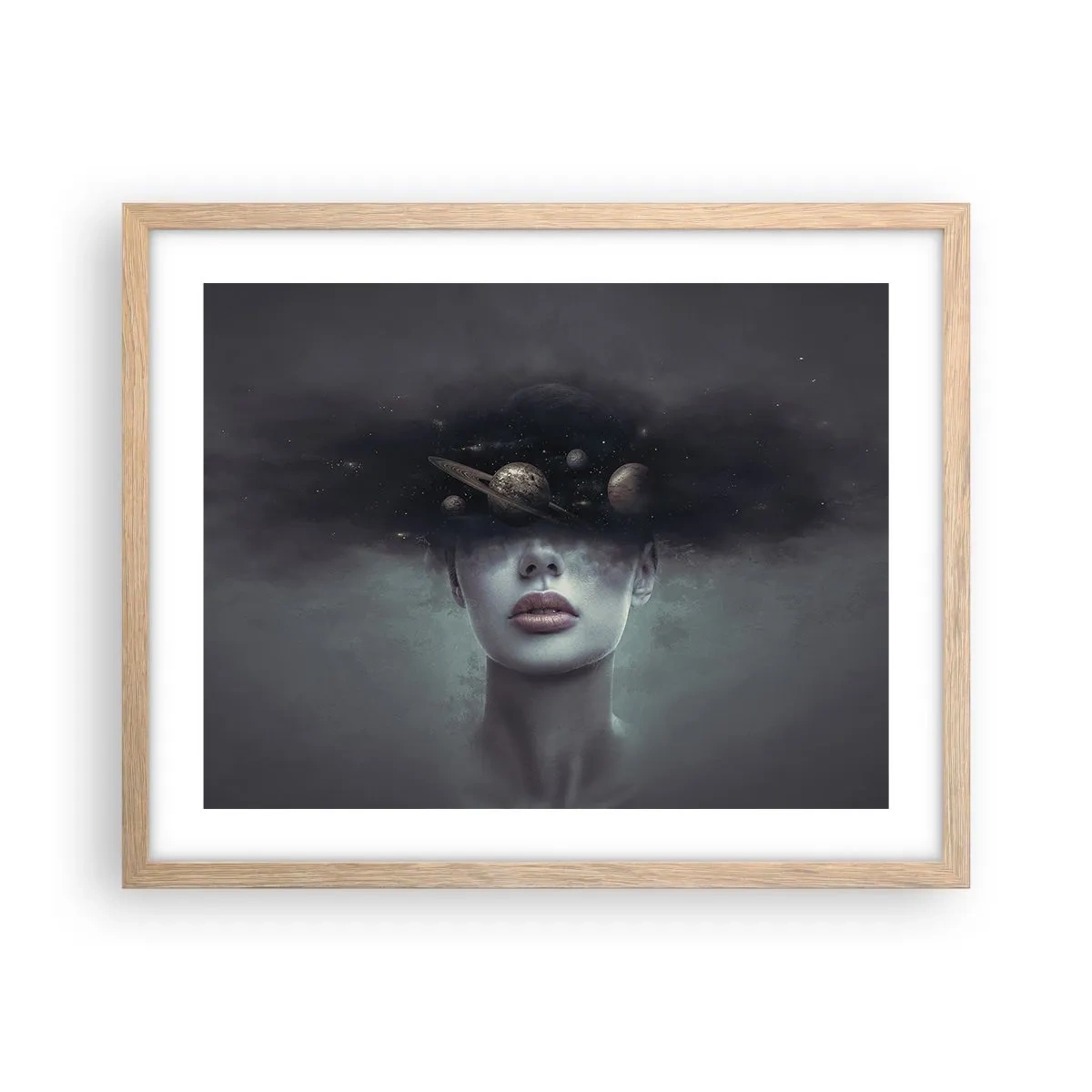 Poster in einem Rahmen aus heller Eiche - Und die Planeten spielen verrückt ... - 50x40 cm