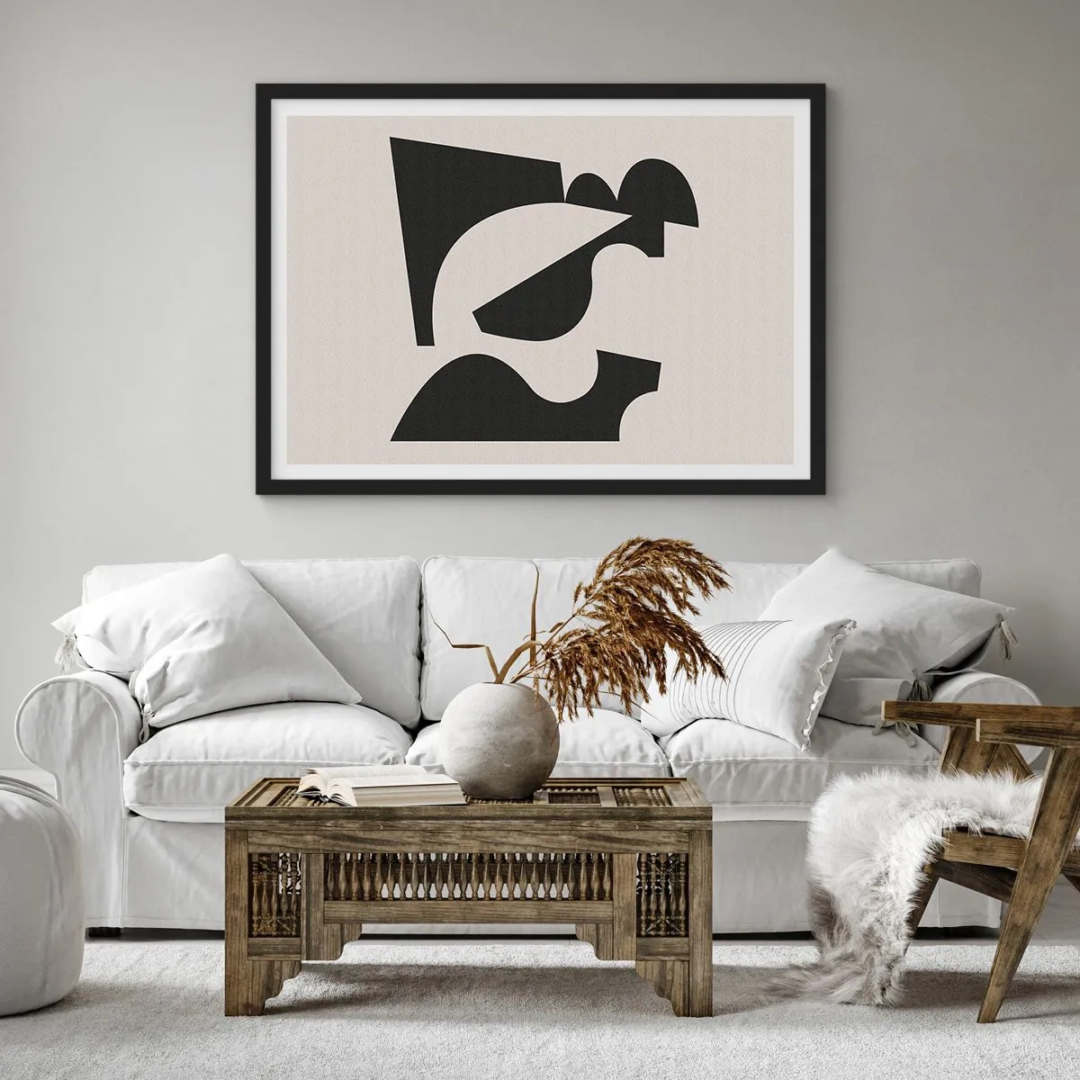 Poster in einem schwarzem Rahmen - Abstrakte geometrische Komposition in Schwarz und Weiß - 70x50cm - Zum Selbstbauen - Moderne Wanddekoration für Wohnzimmer und Schlafzimmer ARTTOR