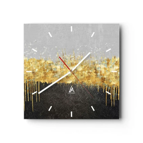 Wanduhr - Glasuhr - Abstrakte Komposition in Gold- und Schwarztönen - 30x30cm - Nach innen und nach oben - Moderne Wanddekoration für Wohnzimmer und Schlafzimmer ARTTOR