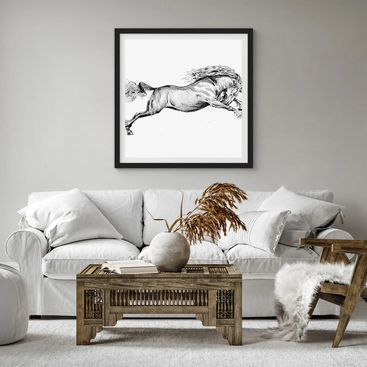 Poster in einem schwarzem Rahmen - Im Galopp festgehalten - 50x50 cm