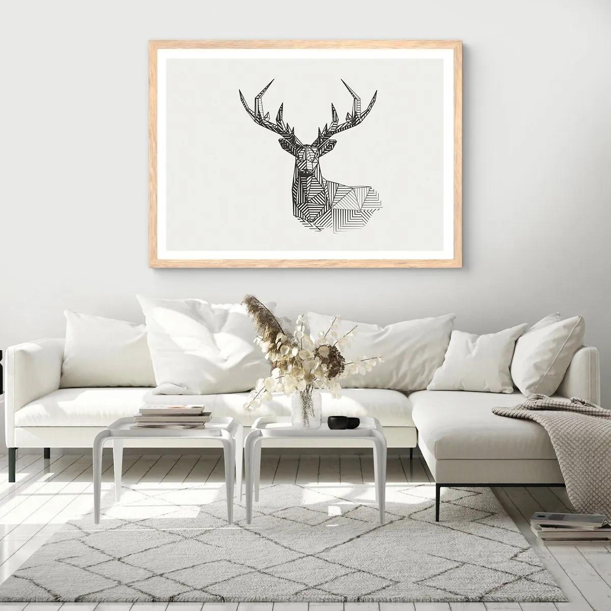 Poster in einem Rahmen aus heller Eiche - Ein Hirsch im kubistischen Stil - 50x40 cm