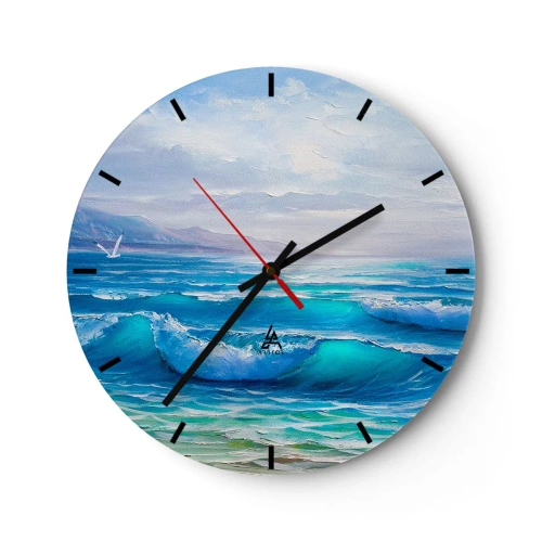 Wanduhr - Glasuhr - Meereswellen vor dem Himmel mit einer zarten Landschaft in der Ferne - 30x30cm - Es bringt Erleichterung - Moderne Wanddekoration für Wohnzimmer, Küche und Schlafzimmer ARTTOR