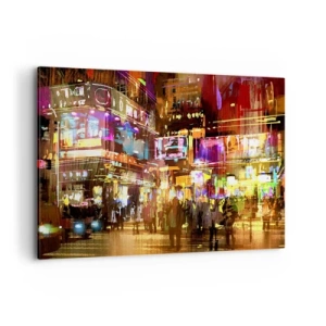Bild auf Leinwand - Leinwandbild - Eine pulsierende Stadt bei Nacht im Neonlicht - 100x70cm - In einem Lichtermeer - Moderne Wanddekoration für Wohnzimmer und Schlafzimmer ARTTOR