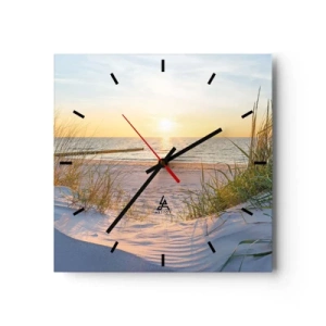 Wanduhr - Glasuhr - Ein Sandstrand mit Blick auf den Sonnenuntergang über dem Meer - 30x30cm - Das Rauschen des Meeres, der Gesang der Vögel, ein wilder Strand im Gras ... - Moderne Wanddekoration für Wohnzimmer und Schlafzimmer ARTTOR
