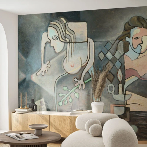 Fototapete Premium Canvas - Abstrakte Figuren in einer symbolischen Komposition mit tiefer Bedeutung - 100x70cm - Mosaik aus Geist und Materie - Moderne Wanddekoration für Wohnzimmer und Schlafzimmer ARTTOR