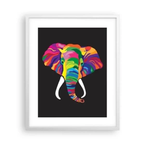 Poster in einem weißen Rahmen - Der Elefant, der es liebte, im Regenbogen zu baden - 40x50 cm