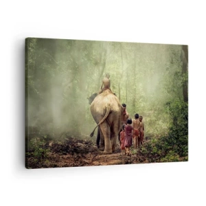 Bild auf Leinwand - Leinwandbild - Kinder mit einem Elefanten in einem grünen Wald im Morgenlicht - 70x50cm - Neues Dschungelbuch - Moderne Wanddekoration für Wohnzimmer und Schlafzimmer ARTTOR