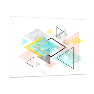 Glasbild - Bild auf glas - Bunte geometrische Formen auf weißem Hintergrund im abstrakten Stil - 120x80cm - Geometrisches Spiel - Moderne Wanddekoration für Wohnzimmer und Schlafzimmer ARTTOR