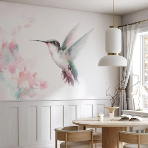 Fototapete Premium Sand - Im Flattern gehalten - Kolibri, Vogel, Stück - 300x210 cm