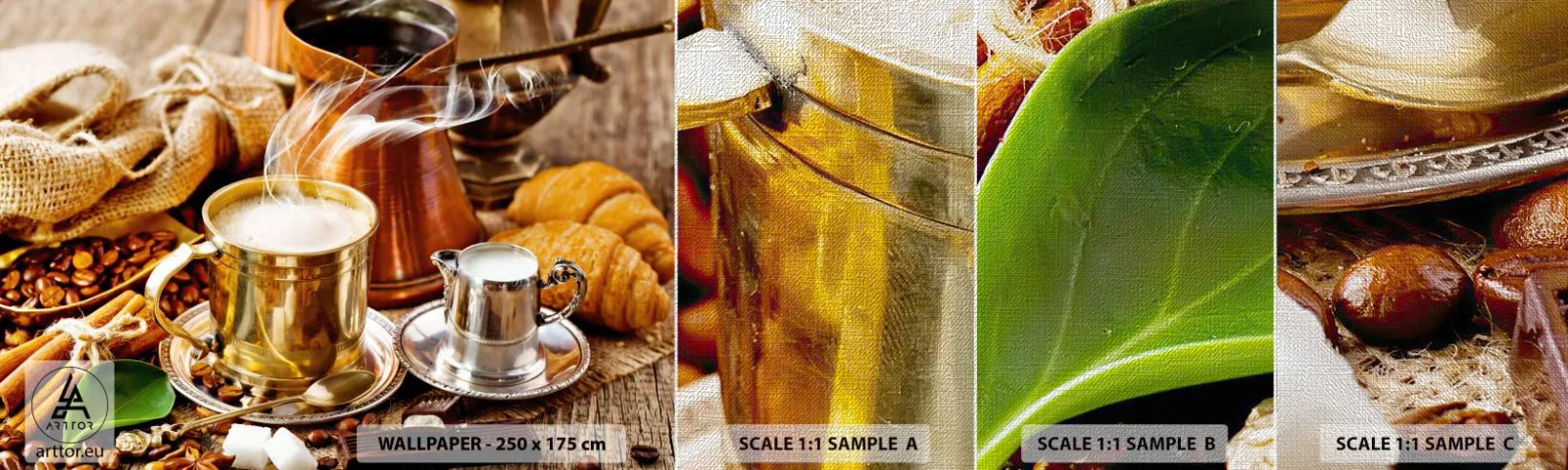 Fototapeten Muster Premium Canvas - Schönen Tag noch! - Kaffee, Gastronomie, Küche - 100x30 cm