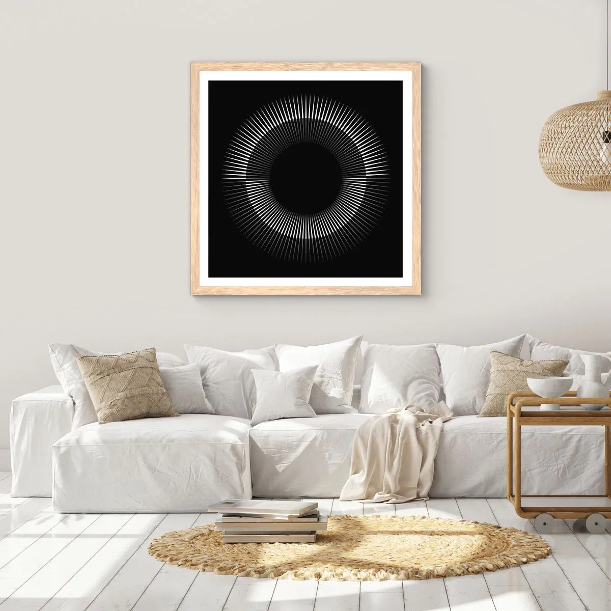 Poster in einem Rahmen aus heller Eiche - Schwarze Sonne - 60x60 cm