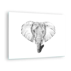 Glasbild - Bild auf glas - Schwarz-weiße Zeichnung eines Elefantenkopfes auf weißem Hintergrund - 70x50cm - Da war ein Elefant, so groß wie - ein Elefant - Moderne Wanddekoration für Wohnzimmer und Schlafzimmer ARTTOR