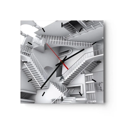 Wanduhr - Glasuhr - Eine abstrakte Komposition aus Treppen in einer surrealistischen Raumanordnung - 30x30cm - Die Paradoxien des Weltraums - Moderne Wanddekoration für Wohnzimmer und Schlafzimmer ARTTOR