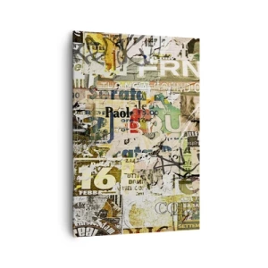 Bild auf Leinwand - Leinwandbild - Eine Collage aus Zeitungs- und Plakatfragmenten im künstlerischen Stil. - 70x100cm - Ach, es passiert... - Moderne Wanddekoration für Wohnzimmer und Schlafzimmer ARTTOR