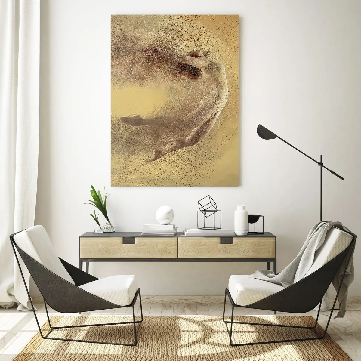 Glasbild - Bild auf glas - Eine Figur in dynamischer Bewegung mit zerfallendem Effekt - 80x120cm - In tanzender Ekstase - Moderne Wanddekoration für Wohnzimmer und Schlafzimmer ARTTOR