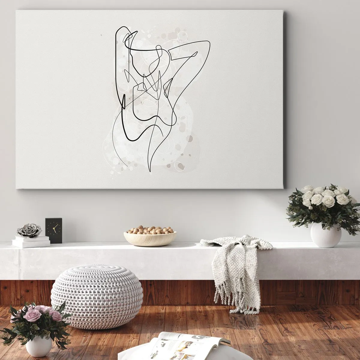 Bild auf Leinwand - Leinwandbild - Abstrakte Linienkunstfigur auf hellem Hintergrund - 120x80cm - Die Kunst der Verführung - Moderne Wanddekoration für Wohnzimmer und Schlafzimmer ARTTOR